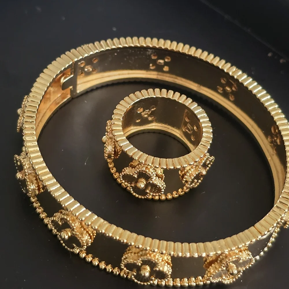 Elegant Gold Floral Bracelet and Ring Set